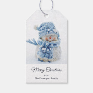 Cute Snowman in Winter Fotografie Kerstmis Cadeaulabel