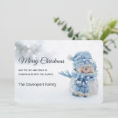 Cute Snowman in Winter Fotografie Kerstmis Feestdagenkaart (Staand voorkant)