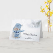 Cute Snowman in Winter Fotografie Kerstmis Kaart (Gele Bloem)