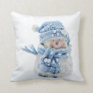 Cute Snowman in Winter Fotografie Kerstmis Kussen