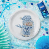 Cute Snowman in Winter Fotografie Kerstmis Papieren Bordje (Feest)