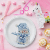Cute Snowman in Winter Fotografie Kerstmis Papieren Bordje (Feest)
