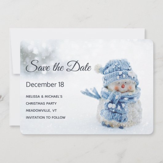 Cute Snowman in Winter Fotografie Kerstmis Save The Date (Voorkant)