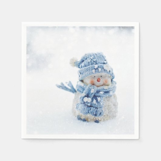Cute Snowman in Winter Fotografie Kerstmis Servet (Voorkant)