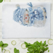 Cute Snowman in Winter Fotografie Kerstmis Theedoek (Gevouwen)