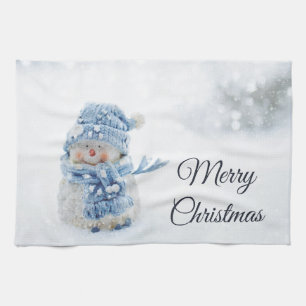 Cute Snowman in Winter Fotografie Kerstmis Theedoek