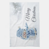 Cute Snowman in Winter Fotografie Kerstmis Theedoek (Verticaal)