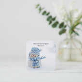 Cute Snowman in Winter Fotografie Kerstmis Vierkante Visitekaartje (Staand voorkant)