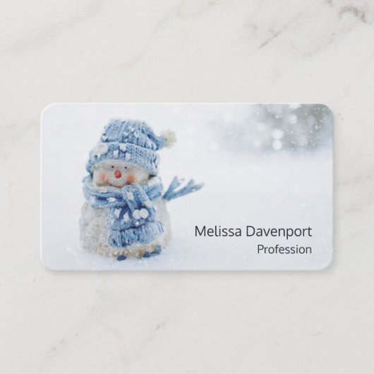 Cute Snowman in Winter Fotografie Kerstmis Visitekaartje (Voorkant)