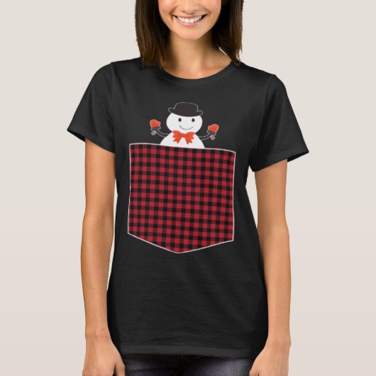 Cute Snowman Inside Buffalo Plaid Pocket Holiday C T-shirt (Voorkant)