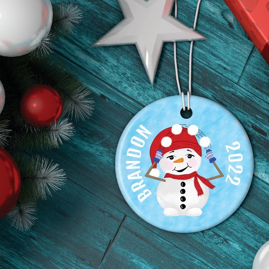 Cute Snowman Juggling Snowballen Kerstmis Keramisch Ornament