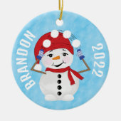 Cute Snowman Juggling Snowballen Kerstmis Keramisch Ornament (Voorkant)