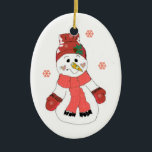 Cute Snowman Keramisch Ornament<br><div class="desc">Een schattige sneeuwman met een rode pet sjaal en mittens,  een grote grijs en een kleine hartwangen.</div>