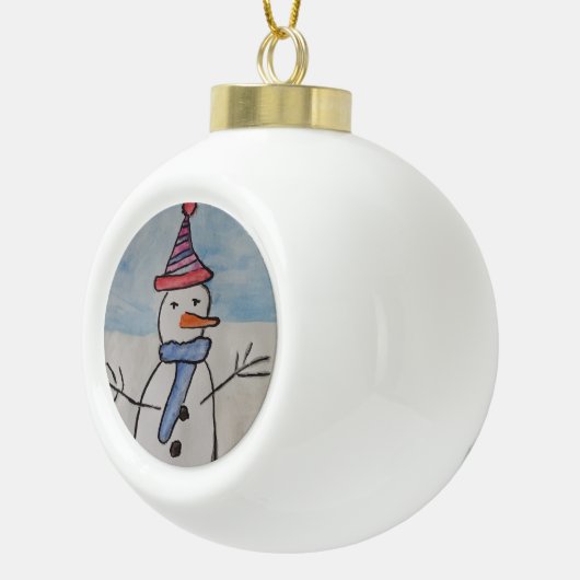 Cute Snowman Keramische Bal Ornament (Rechts)