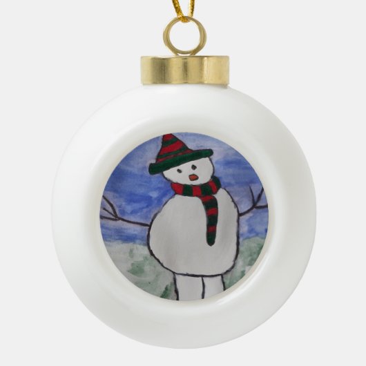 Cute Snowman Keramische Bal Ornament (Voorkant)