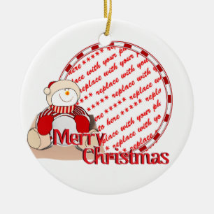 Cute Snowman Kerstfoto Lijst Keramisch Ornament