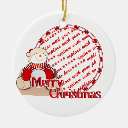 Cute Snowman Kerstfoto Lijst Keramisch Ornament (Voorkant)