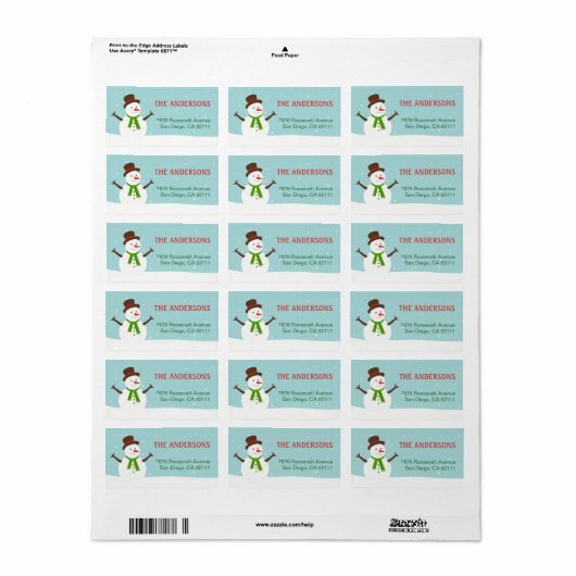 Cute Snowman-kerstgroet Prettige feestdagen Etiket (Full Sheet)