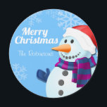 Cute Snowman-kerstkaart Kaart<br><div class="desc">Wat een heerlijke manier om kerstvreugde naar al je vrienden en familie te sturen! Dit ontwerp is voorzien van een ronde kaart met een blauwe achtergrond en een schattige sneeuwman die u een vrolijk kerstfeest wenst.</div>