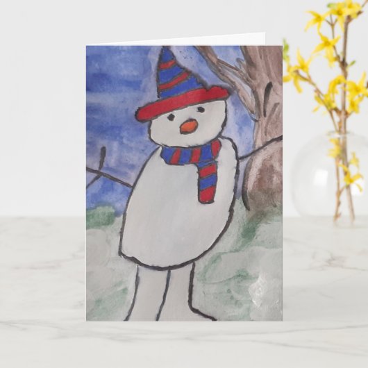Cute Snowman-kerstkaart Kaart (Gele Bloem)