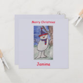 Cute Snowman-kerstkaart Kaart (Voorkant / Achterkant in situ)