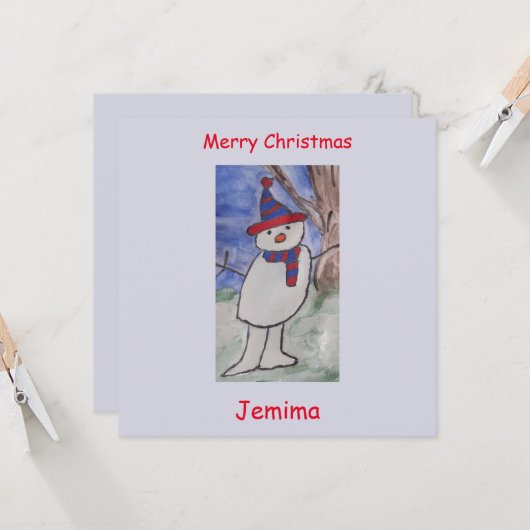 Cute Snowman-kerstkaart Kaart (Voorkant / Achterkant in situ)