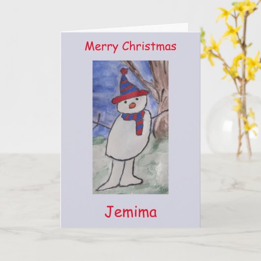 Cute Snowman Kerstmis Kaart (Gele Bloem)