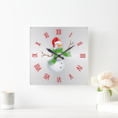 Cute Snowman Kerstmis met Roman Numerals Vierkante Klok (Huis)