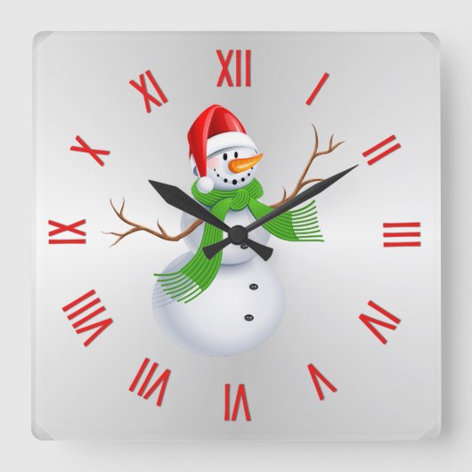 Cute Snowman Kerstmis met Roman Numerals Vierkante Klok (Voorkant)