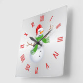 Cute Snowman Kerstmis met Roman Numerals Vierkante Klok (Hoek)