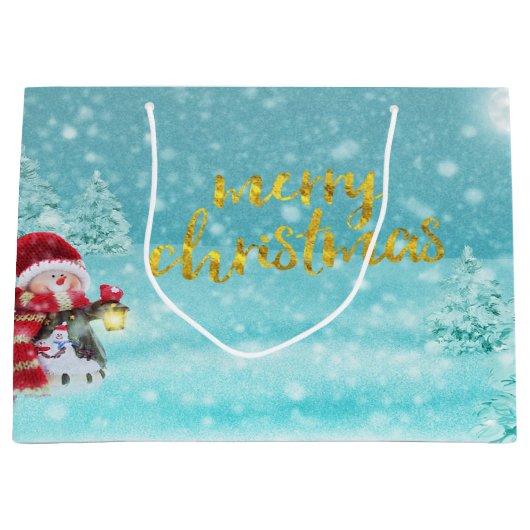 Cute Snowman, Kerstmis Pet, Pine Trees Holiday Groot Cadeauzakje (Voorkant)