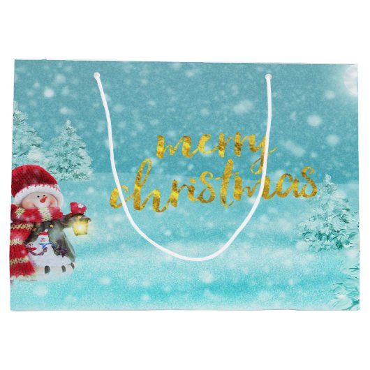 Cute Snowman, Kerstmis Pet, Pine Trees Holiday Groot Cadeauzakje (Achterkant)