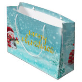 Cute Snowman, Kerstmis Pet, Pine Trees Holiday Groot Cadeauzakje (Achterkant Gekanteld)