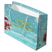 Cute Snowman, Kerstmis Pet, Pine Trees Holiday Groot Cadeauzakje (Voorkant Gekanteld)