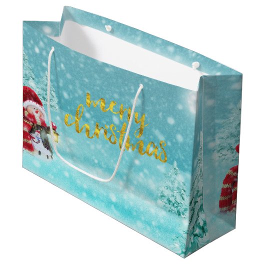 Cute Snowman, Kerstmis Pet, Pine Trees Holiday Groot Cadeauzakje (Voorkant Gekanteld)