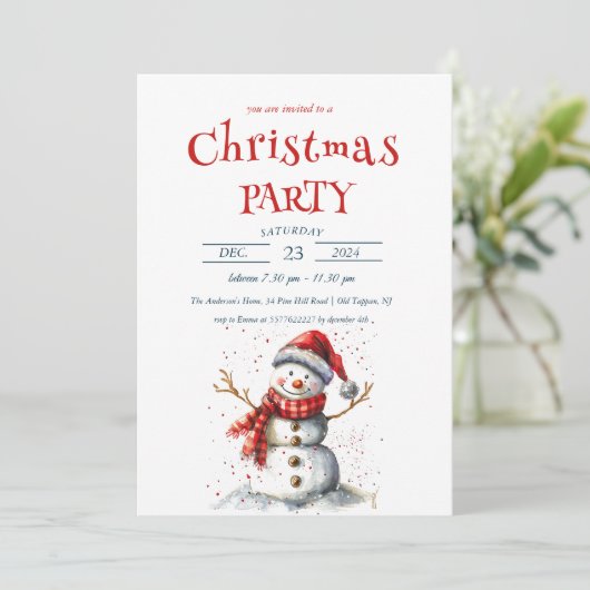 Cute Snowman Kerstparty Kaart (Staand voorkant)
