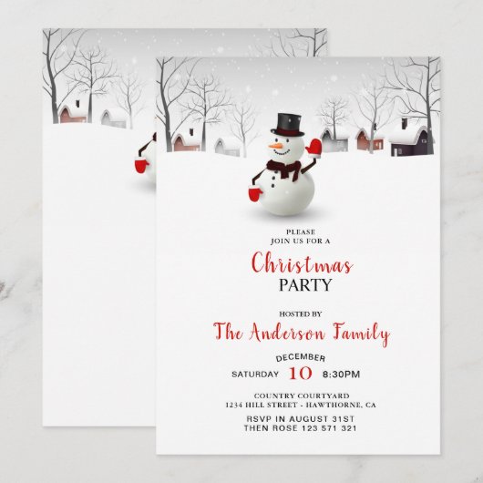 Cute Snowman Kerstparty Uitnodiging (Voorkant / Achterkant)