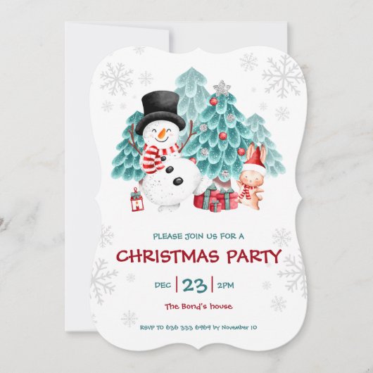Cute Snowman Kerstparty Uitnodiging (Voorkant)