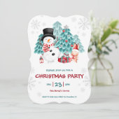 Cute Snowman Kerstparty Uitnodiging (Staand voorkant)