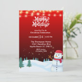 Cute Snowman Kerstparty Uitnodiging (Staand voorkant)
