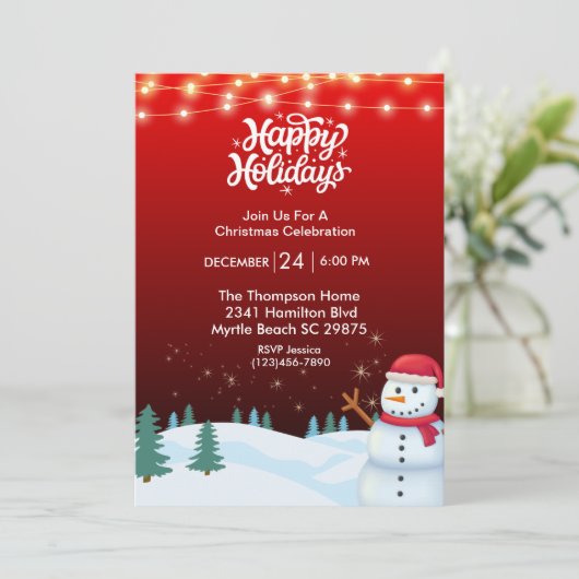 Cute Snowman Kerstparty Uitnodiging (Staand voorkant)