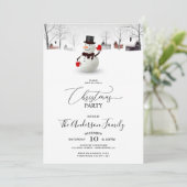 Cute Snowman Kerstparty Uitnodiging (Staand voorkant)