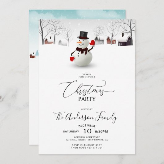 Cute Snowman Kerstparty Uitnodiging (Voorkant / Achterkant)