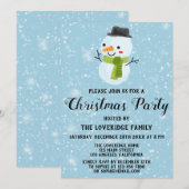 Cute Snowman Kerstparty White Snowflakes Blue Kaart (Voorkant / Achterkant)