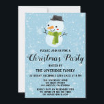 Cute Snowman Kerstparty White Snowflakes Blue Kaart<br><div class="desc">Viel het vakantieseizoen rond met deze schattige,  feestelijke sneeuwman met een groene sjaal en een zwarte kerstfeestelijke uitnodiging voor pet. De partijdetails worden geschreven in een witte,  gewaagde zwarte manuscripttypografie met een lichtblauwe achtergrond met dalende witte sneeuwvlokken. Deze uitnodiging is perfect voor een feestdag,  kerstfeest en winterfeest!</div>