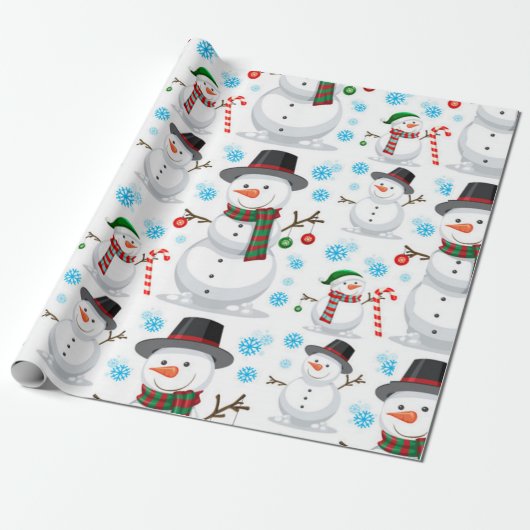 Cute Snowman-kerstpatroon Cadeaupapier (Uitgerold)