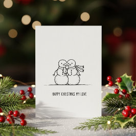 Cute Snowman Kiss Christmas Card for Couples Feestdagenkaart