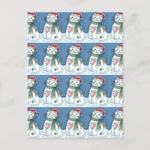 CUTE SNOWMAN KITTEN, SNOWFLAKCAT EN MUIS FEESTDAGENKAART