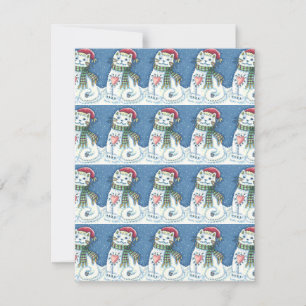 CUTE SNOWMAN KITTEN, SNOWFLAKCAT EN MUIS FEESTDAGENKAART
