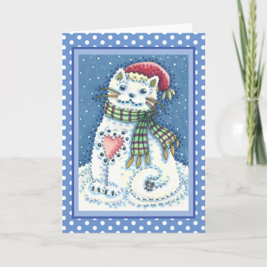 CUTE SNOWMAN KITTEN, SNOWFLAKCAT EN MUIS KAART (Voorkant)